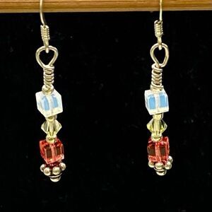 OY# Sterling 925 Silver & crystal 1 3/4 “ Dangle Earrings